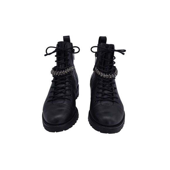 Jimmy Choo Cruz Combat Boots with Crystals in Black Leather - Picture 3 of 7